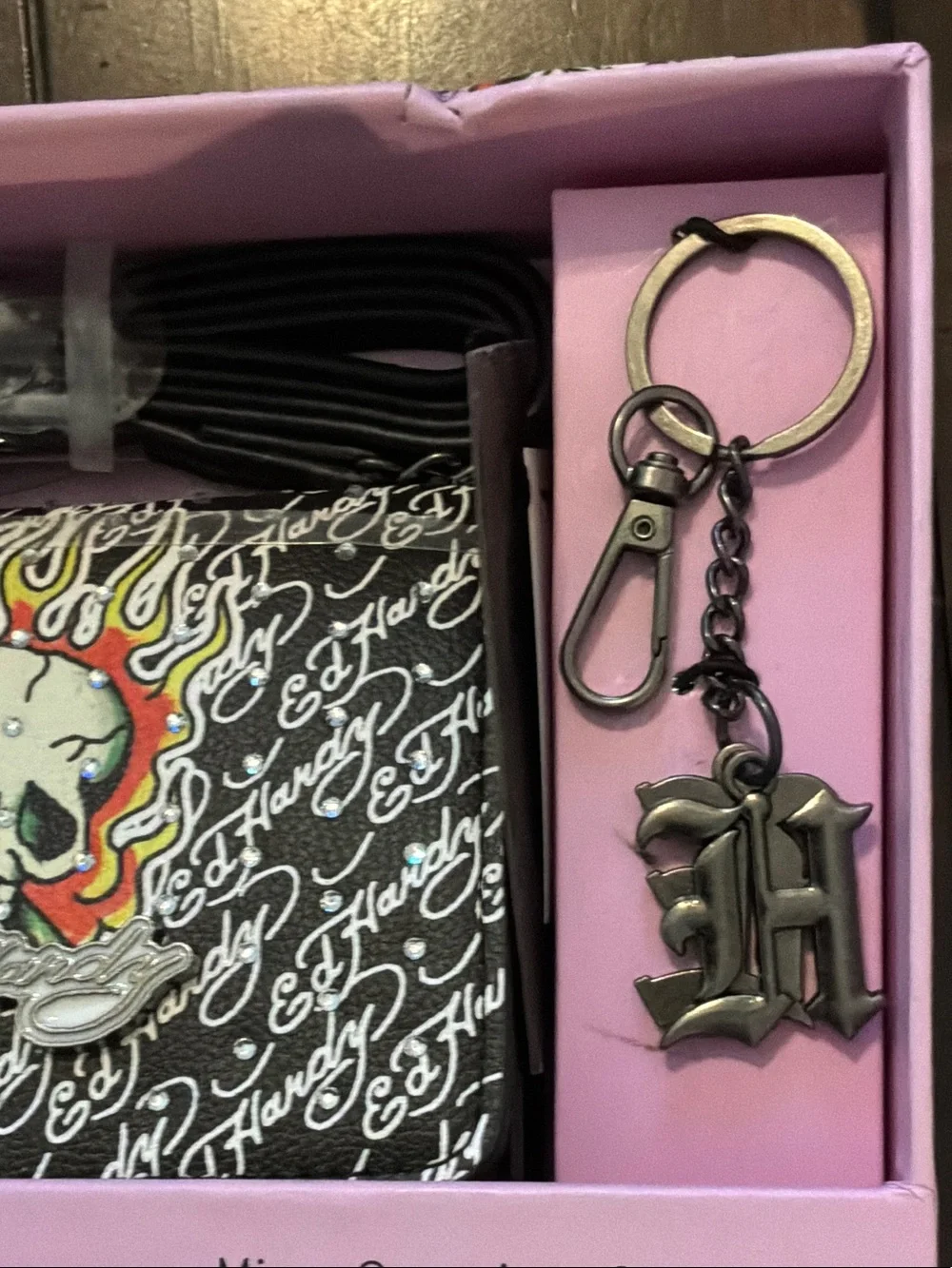 Ed Hardy Y2K MICRO wallet organizer crossbody & key Ring NIB